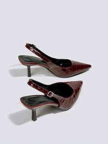 7厘米酒红色高跟鞋，派对正式婚礼玛丽珍细高跟鞋，尖头露跟猫跟鞋 - 酒紅色 - 查看 5