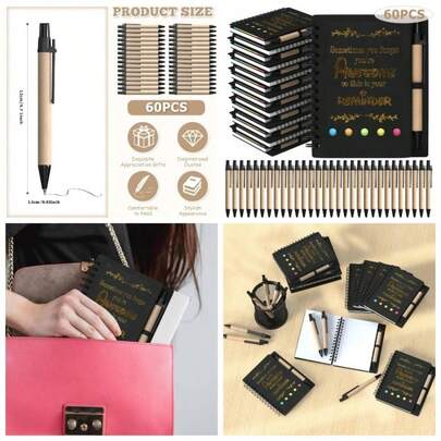 12 Pcs Notebooks With Pens, Thank You Gifts, Bulk Gifts, Coworker Gifts, Small Gifts, Student School Teacher Gifts, Encouragement Notepad, Brown