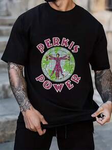 Esencial de  Camiseta de algodón blanca con el patrón de "PERKIS POWER" - Negro - Ver 1
