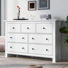 Modern And Minimalist Large Capacity Dining Room Cabinet, Entryway 7 Drawers, Suitable For Kitchen, Dining Room, Living Room, Khaki, White. - White - View 7