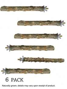 5 Stücke Vogelstangen Set, natürliche Holz Papageien Stangen, 3 Stücke Traubeneichen Stangen, 2 Stücke Ständer, Krallenschleifer, Tiger Streifen Papageien Kaustock, Trainingsäste, geeignet für Nymphensittiche, kleine & mittlere Vögel - Verschiedenfarbig - Übersicht 15