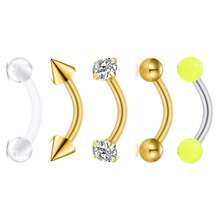 Set de 5 piezas de piercing de ceja de cristal, incluye barra curva, piercing rook, pendientes de cartílago, pendientes de trago y labret - A - Ver 5