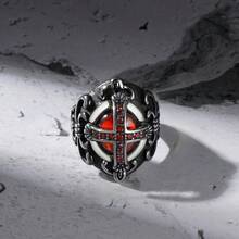 A Fashionable Versatile High-End Gothic Cross Stainless Steel Ring Dominant Ring Crown Ring Suitable For Men And Women Universal Daily Wear Accessories - Đỏ - Xem 4