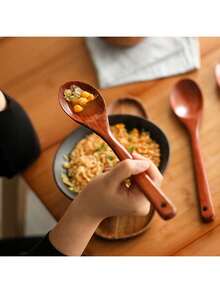 1pc Long Handle Heat Resistant Non-Slip Wooden Spoon, Convenient For Cooking, Wooden Spoon, Suitable For Porridge, Rice, Soup, Sauce, Oil And Cooking, Fashionable Kitchen Utensil And Tableware, Kitchen Supplies, Tool