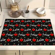 1pc Love Text Pattern Absorbent Dish Drying Mat, Home Decor, Dish Drying Pad, Espresso Machine Countertop Absorbent Mat, Sink Drain Mat, Soft Faucet Absorbent Mat, Sink Cup Mat, Kitchen & Bathroom Accessories - Multicolor - View 2