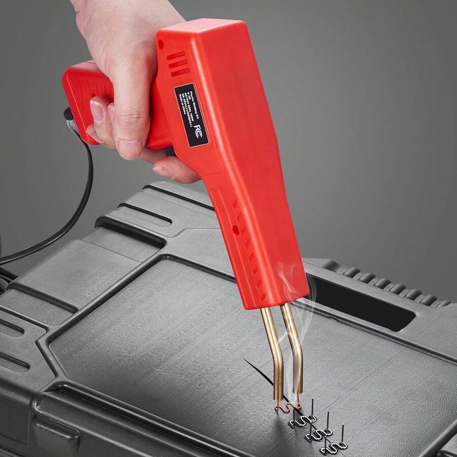 Soldador de plástico, Pistola de soldadura de plástico de 100W con grapas calientes de 800PCS, Pistola de soldadura de grapas calientes profesional, Kit de reparación de parachoques de plástico para coches con luz led para kayak, Juguetes, Reparación de grietas de plástico - Rojo - Ver 1