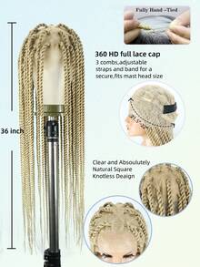360度高清全蕾丝编织假发，无结编织假发，扭辫假发，带婴儿发的全蕾丝假发，手工钩编合成扭辫假发，36英寸自然黑色，适合日常、节日和派对佩戴 - 彩色 - 查看 8