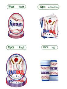 50Pcs Baseball Disposable Tableware Set, Red Blue Baseball Bat Helmet Print Paper Plates Cups Napkins, Sports Fan Game Day Baseball Birthday Home Watching Party Supplies Table Decor Essentials - Multicolor - View 6
