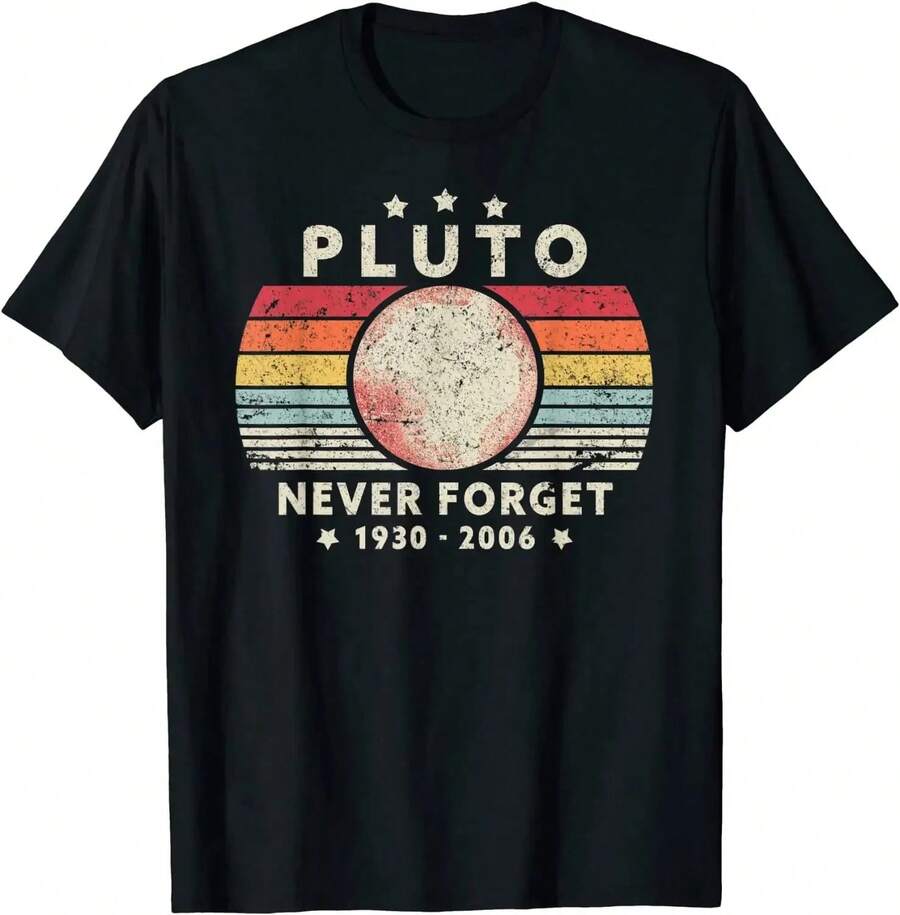 2023 Camiseta Hombre Verano Tops Camisetas Masculinas Nunca Olvides Plutón Estilo Retro Divertido Ciencia Espacial - Negro - Ver 1