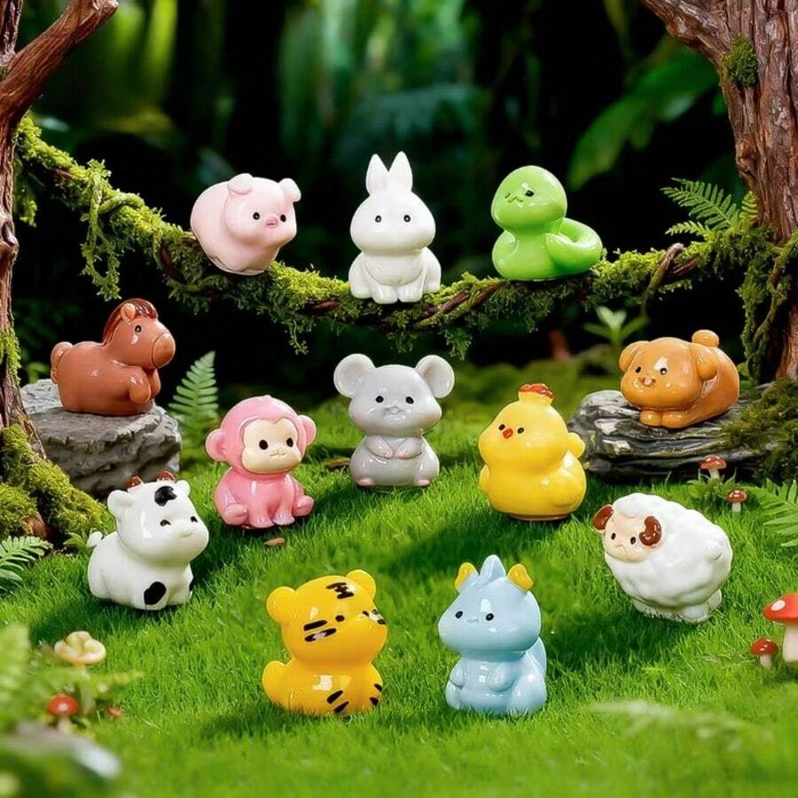 12pcs Fairy Garden Twelve Zodiac Mini Figurines - Assorted Shapes - Realistic Handmade Miniature Decor - DIY Decoration - Potted Plants - Outdoor Garden - Wedding - Patio - Yard And Garden Decor - Multicolor - View 1