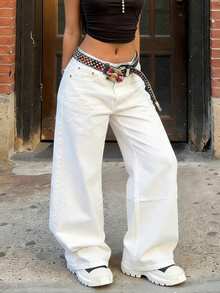 Women's Spring White Loose Minimalist Jeans - Fashionable And Versatile Denim Item, Suitable For Daily Wear And Photo Shoots - White - View 5