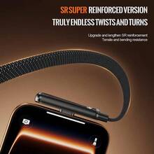 Cable de carga rápida tipo C de 240W con soporte para teléfono y cable de carga para juegos compatible con iPhone 17, 17 Pro Max, 16, 16 Plus, 16 Pro, 16 Pro Max, compatible con Redmi, compatible con cargador de viaje OnePlus - Negro - Ver 12