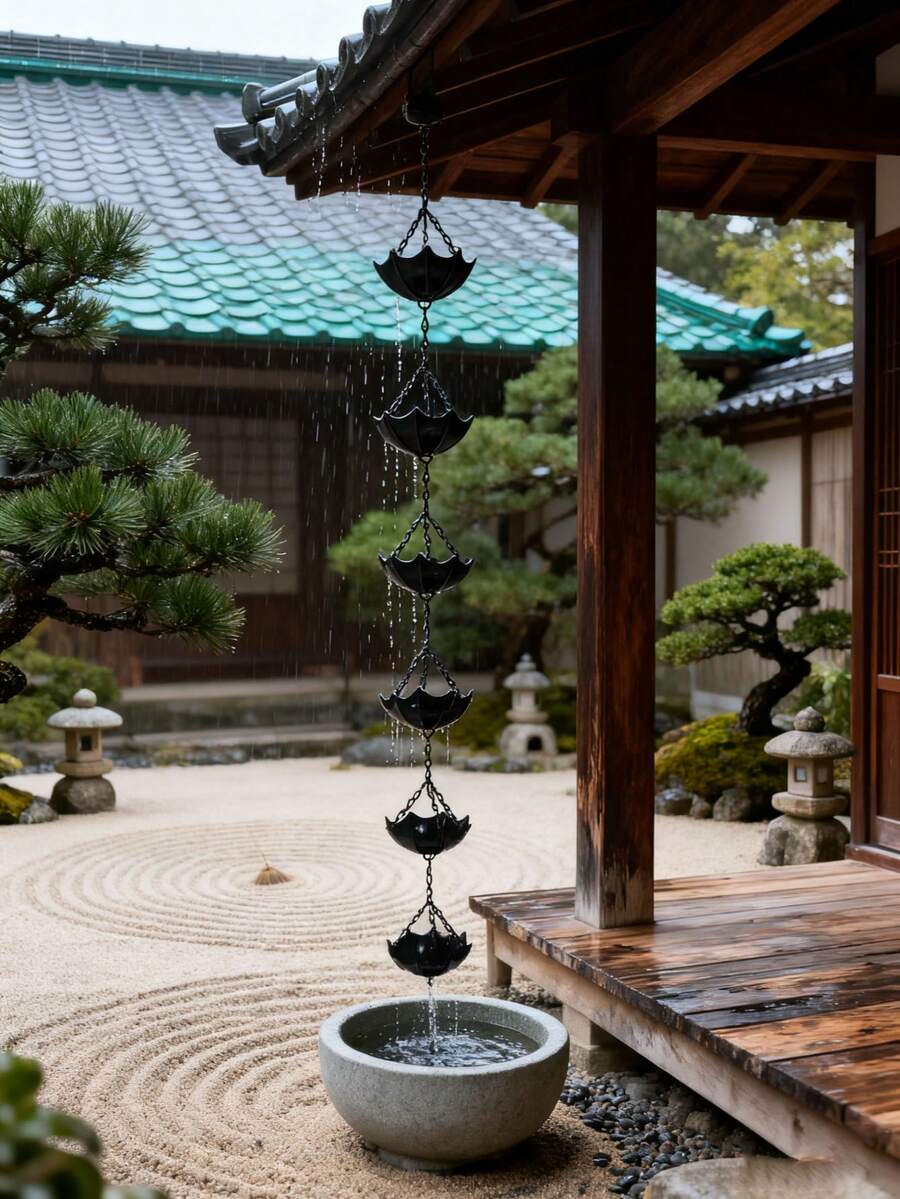 户外装饰雨链，悬挂式花园/露台装饰排水沟系统，适用于家居装饰雨链花瓣，优雅设计，装饰性落水管，适用于花园和露台，可替代传统落水管 - 彩色 - 查看 1
