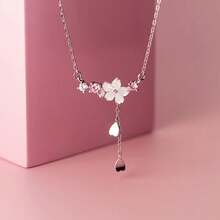 1pc S925 Silver Cherry Blossom Necklace, Sweet & Fresh Mori Style Design, Elegant Women Clavicle Chain, Girlfriend/Valentine's Day Gift