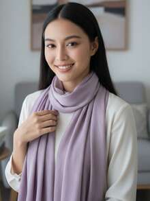 1pc Pleated Satin Headscarf, Women Scarf Accessory - Dusty Purple - View 3