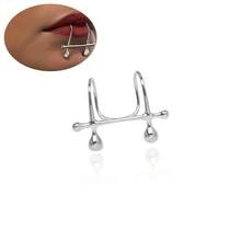 Fake Lip Cuff-Silver Stainless Cyberpunk Fake Lip Ring Non Piercing Hoop Y2k Punk Irregular Faux Jewelry Unique Teeth For Women Men Party Fashion Cosplay