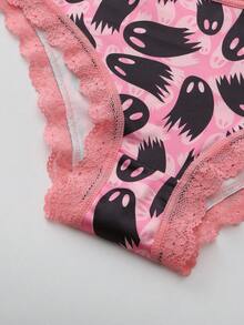 Dircho 5pcs Women's Sexy Cute Gothic Contrast Lace Bikini Panties - Allover Skull & Moon Print Silky Soft Comfy Intimates Underwear, Stretch Breathable Elastic Waist Lightweight Daily Lingerie Set - Multicolor - View 7