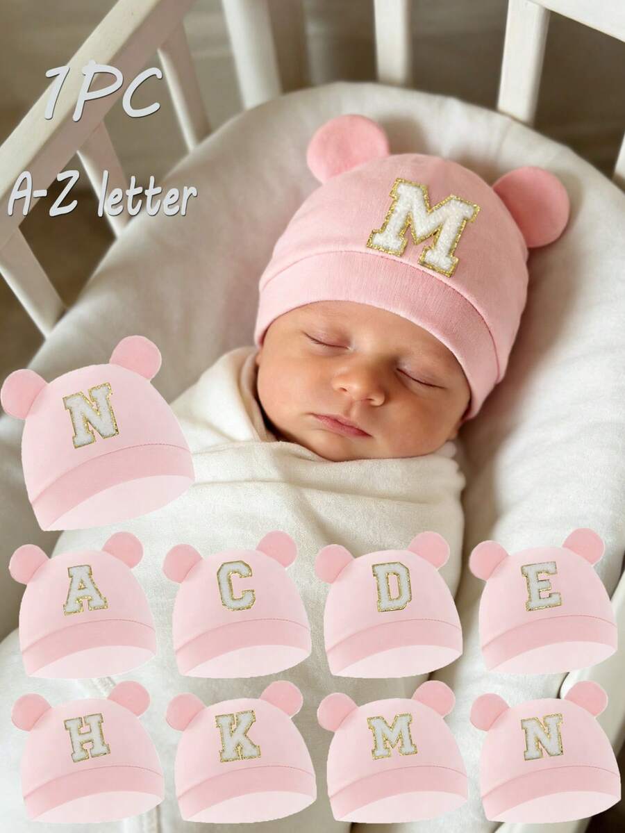 1 buah Topi Bayi Motif 26 Huruf Alfabet, Lembut & Hangat, Cocok untuk Bayi Baru Lahir, Hadiah Luar Biasa untuk Ibu Baru - Berwarna merah muda - View 1