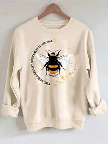 Bee Print Sweatshirt, Long Sleeve Crew Neck Casual Sweatshirt For Fall & Spring, Women's Clothing Christmas Outfit Women Christmas Sweatshirt Fall Clothes For Women Winter Clothes For Women Christmas Decor - 杏色 - 查看 14