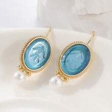 Elegant Retro Geometric Faux Pearl Pendant Earrings, Women's Delicate Dangle Pierced Earrings, Wedding Jewelry Gift - Gold - View 4