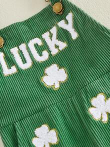 Toddler Girl Outfit St Patricks Day Overalls Clover Romper Long Flared Jumpsuit Irish Shamrock Clothes - 綠色 - 查看 4