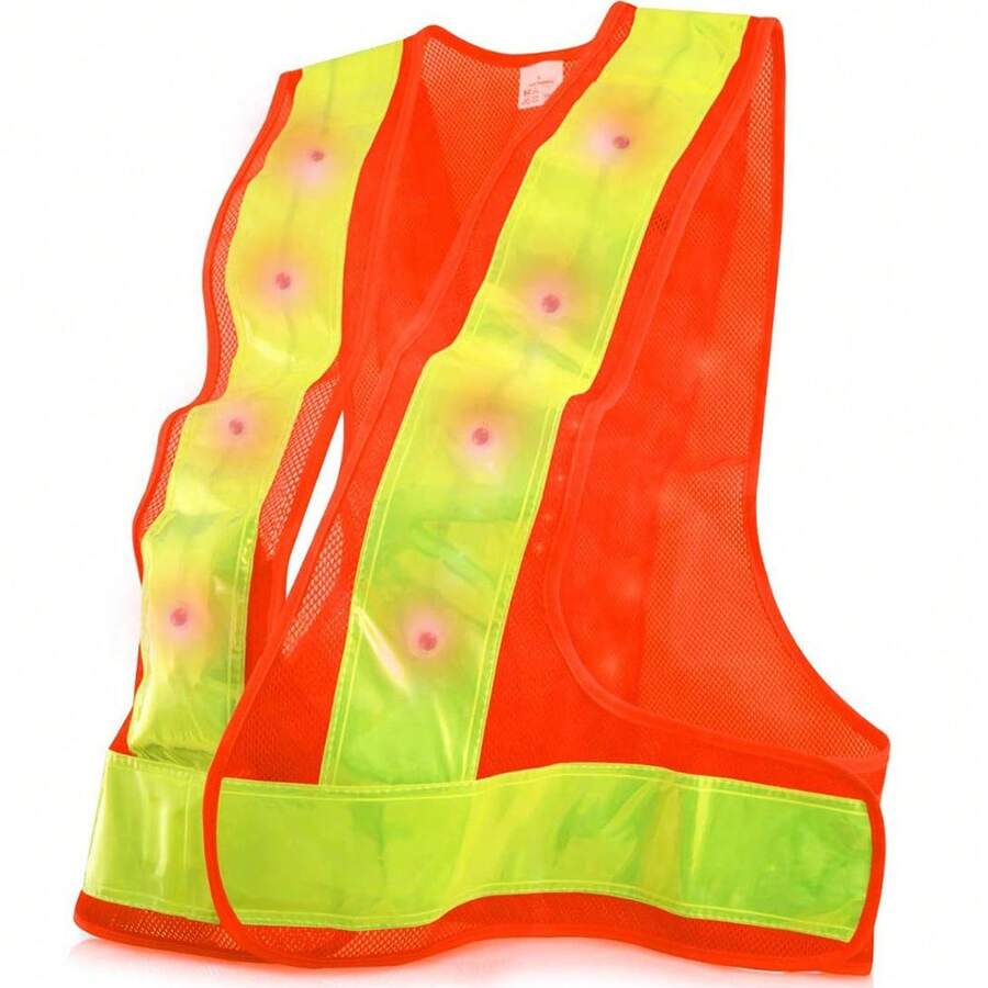 Chaleco con luz LED de alta visibilidad, chaleco reflectante, chaleco reflectante de tráfico para exteriores, reflector de advertencia nocturna. - Naranja - Ver 1