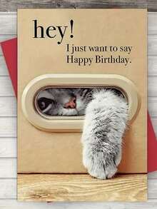 1pc Unique Cat Birthday Card, Best Gift For Family And Friends, Happy Birthday Card With Envelope, Unusual Things, Cute Aesthetic Items - 紅色 - 查看 11