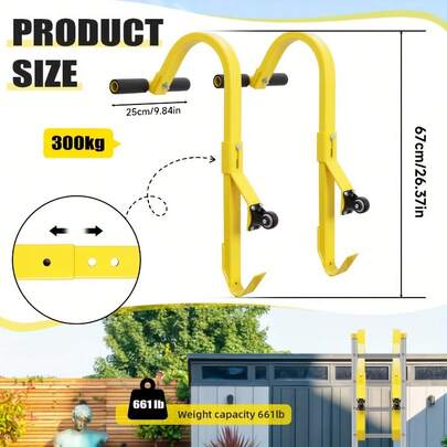 2pcs Heavy-Duty Ladder Stabilizer With Wheels - 500 Lbs Capacity Per Hook, Slip-Resistant Rubber T-Bar & Adjustable Holes, Compatible With Little Giant & Most Telescopic Ladders, Roof, Construction, Gutters, Chimneys - Sturdy Roof Ladder Hooks For E