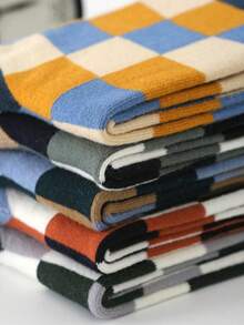 1双复古格子中筒袜，百搭中筒袜，韩式/日式/英式风格 - 彩色 - 查看 5