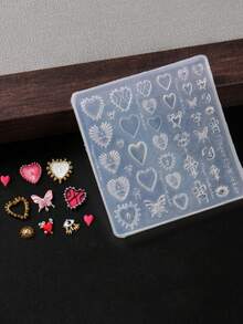 1个巴洛克风格硅胶美甲模具，DIY婚礼美甲模板，带3D心形蝴蝶图案，适用于波西米亚风美甲、美甲沙龙用品，可重复使用，情人节美甲印花工具 - 無色 - 查看 7