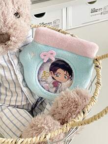 1pc Cute Cartoon Badge Holder, Adorable Plush Keychain Pendant For Backpack - Multicolor - View 6