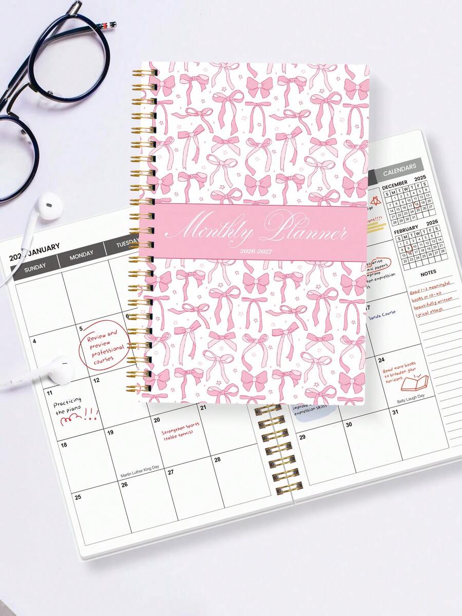 Trees A5 Spiral Monthly Planner 2026.1-2026.12 – 2026 Full-Year Calendar Book With Notes, To-Do Lists & Monthly Overview Pages – Great For Office, School & Home,Office Desk Accessories,Perfect Gifts For Women - Pink - View 1