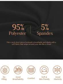 Women's Bodysuit, V-Neck Short Sleeve Slim Fit Tummy Control Basic Top - màu đen - Xem 5