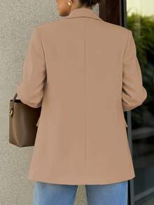 Women's Fashionable & Elegant Casual Blazer Jacket With Button Closure And Notched Lapel, Suitable For Commuting And Everyday Casual Wear - Khaki - View 7