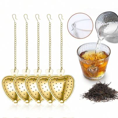 Paquete de 10 piezas de filtro de té de acero inoxidable para té de hoja suelta - Difusor y infusor de té con forma de corazón, colador de té para preparar, fácil de limpiar, compatible para preparar té de hoja suelta y té de flores, bolsa para cocción y condimentación, Gongfu Cha, fiestas de té