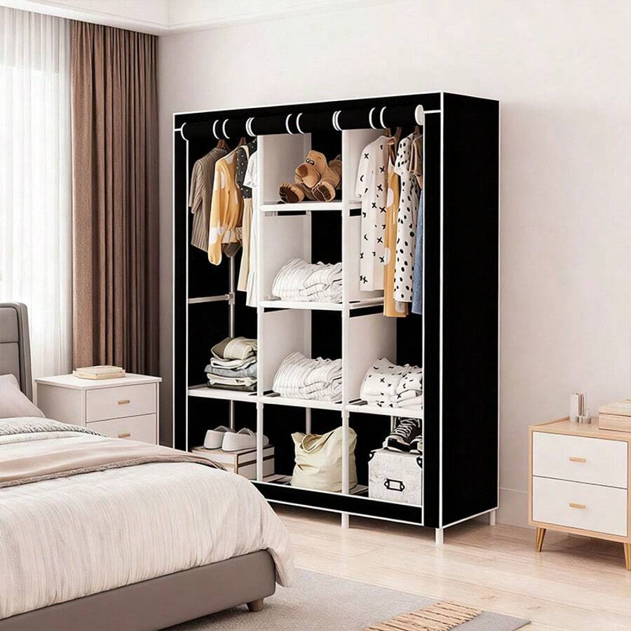 Portable Multifunctional Storage Closet Rack With Dustproof Canvas, Multi-Color Option, Fashionable Household Items, Clothes In The Bedroom And Things In The Living Room