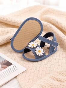 Infant/Toddler Girls' Flower Soft Bottom Sandals, Suitable For Newborns, Crawling Shoes, Crib Shoes, Summer - Blue - View 5