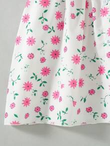 Girls Casual Floral Print Decor Button Design Hollow Back Flared Hem Sleeveless Knee-Length Dress, Suitable For Spring/Summer - Pink - View 11