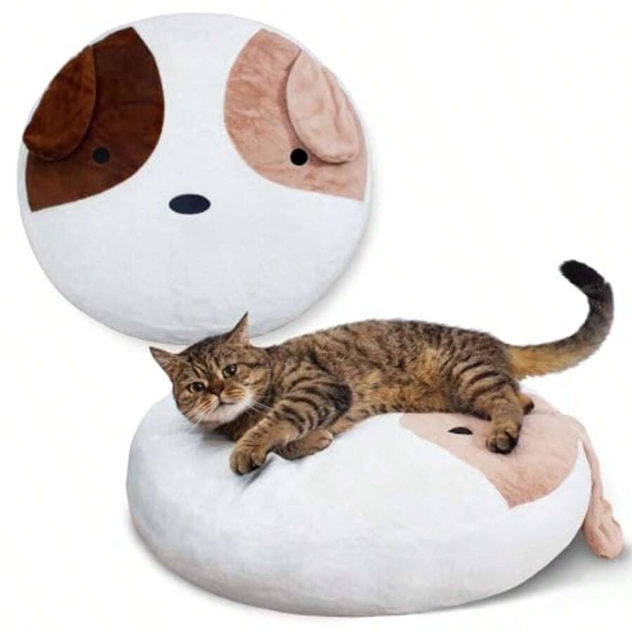 Cat Beds For Indoor Cats Calming Small Dog Bed Washable 23.6 Inches Anti-Slip Round Faux Fur Fabric Pet Bed Fits Up To 25 Lbs Pets Donut Dog Beds And Furniture Wihte - 狗狗舒緩床 - 查看 1