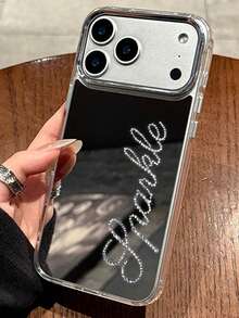 Funda de teléfono con espejo a prueba de golpes, personalizada con elemento de espejo y cristales de imitación con nombre personalizado, compatible con 17/16/15/14 Plus/13/12/11 Pro Max/17 Air, funda protectora a prueba de golpes, regalo de cumpleaños, funda con espejo compatible - Plateado - Ver 5
