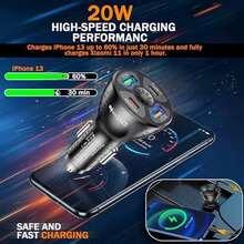 GVTECH 68W USB C Cargador Auto Carga Rápida, 4 Puertos Adaptador de Coche Tipo C PD 20W y QC 3.0 de Quick Charger Compatible con iPhone 17/16/15/14/13/12 Pro MAX, iPad Pro/Air, Galaxy S25/S24/S23/S22 - 4 puertos - Ver 6