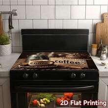 1pc Coffee-Themed Stove Top Protector Cover - Gas/ Flat Stovetop & Glass Cooktop Compatible, Coffee Bean & Coffee Cup Design With Cinnamon Sticks - Easy-Clean Appliance Mat For Ovens, Washers, Dryers, Stove Panels (Coffee, 2D Flat - 20.5x28.3吋/52x72厘米 - 查看 6