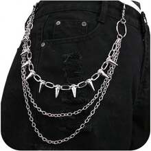 Pants Chain Men Pocket Chain Pants Jean Chains Men Jean Chains Chains Jeans Biker Chain Hip Chain Jean Chains Women Pants Chain Women Hip Jewelry Women Punk Chain - A1-Sharp 銀色鉚釘 - 查看 2