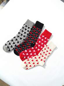4 Pairs Women's Heart Pattern Mid-Calf Socks - Multicolor - View 2
