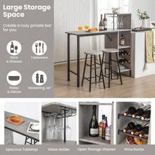 GOFLAME 3PCS Bar Table & 2 Stool Industrial Kitchen Dining Set W/ Wine Rack Glass Holder - Grey - View 6