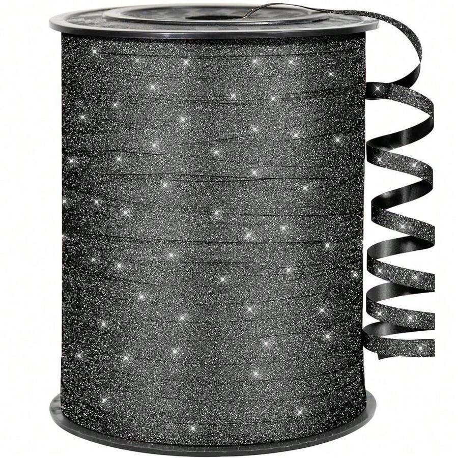 500 Yards Sparkle Black Curling Ribbon For Gift Wrapping, 1/5 Inch Wide Balloon Ribbon String For Florist Flower, Crafts, Wreaths, Bows MaFKing, Birthday Party, Wedding - ShinyBlack - View 1