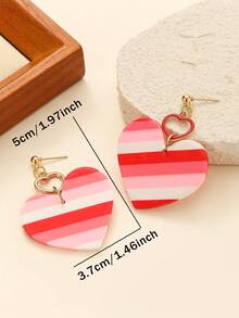 1 Pair Polymer Clay Teardrop Earrings With 3D Heart, Donut Texture, Leopard Strawberry Striped Design, Suitable For Teenage Girls Wear On Weekends, Parties, Travel, And Cute Style Lovers - Sweetheart Clay Earrings In Multiple Colors - View 10