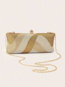 Long Form Glitter Bling,Shiny Glamorous,Elegant,Exquisite Rhinestone Decor Box Bag Glamorous Handbag,Evening Bag For Party Girl,Woman,For Female Perfect For Party,Wedding,Prom,Dinner/Banquet,Best Gift For Women,Purses And Bags Women,Bags For Women,Crossbody Bags For Women,Monedero,Handbag,Wallets For Women,Bolsos Para Mujer,Valentine's Day,New Year - 金色 - 查看 5