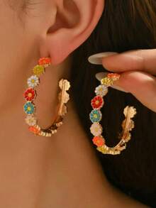 1 Pair Fashionable Minimalist Delicate Golden Heart Metal Earrings For Women, Suitable For Daily Wear - Color - View 3