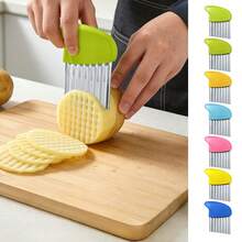 1 pieza Cortador de patatas de acero inoxidable - Manual, duradero y eficiente con hoja curva, herramienta de cocina para cortar patatas y otros vegetales, fácil de usar, sin necesidad de electricidad, cortador y picador de vegetales - - - Ver 3